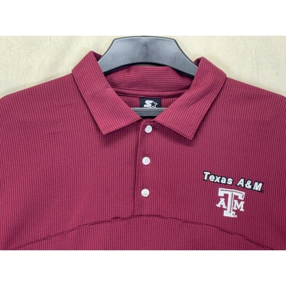 Starter Texas A&M Aggies Polo Shirt Mens XL Maroon Short Sleeve Textured Logo - Picture 6 of 16